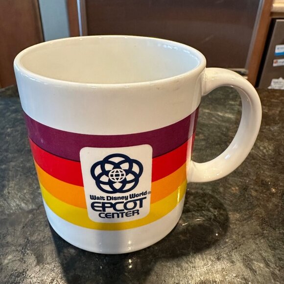 1982 Disney EPCOT Center Mug Japan Rainbow Stripes Retro Logo Vintage Coffee Cup - Picture 12 of 15